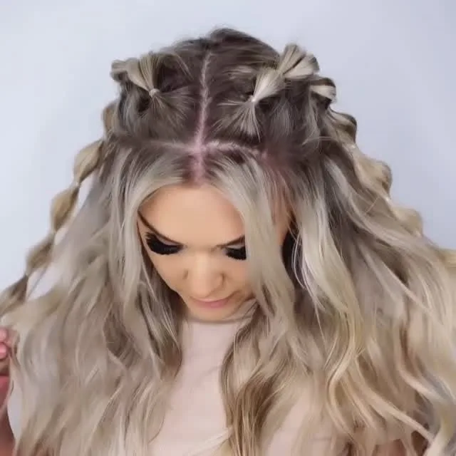 half up bubble braids