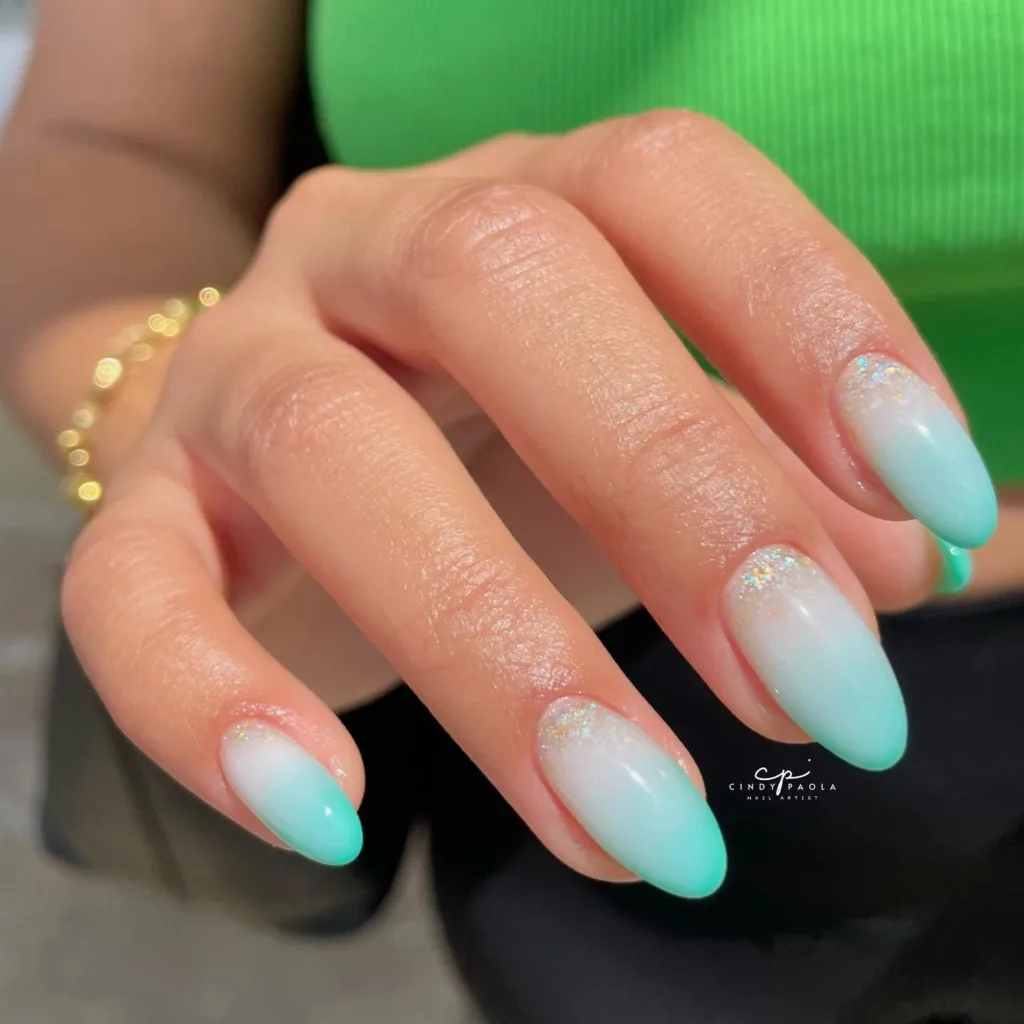 ombre turquoise almond nails