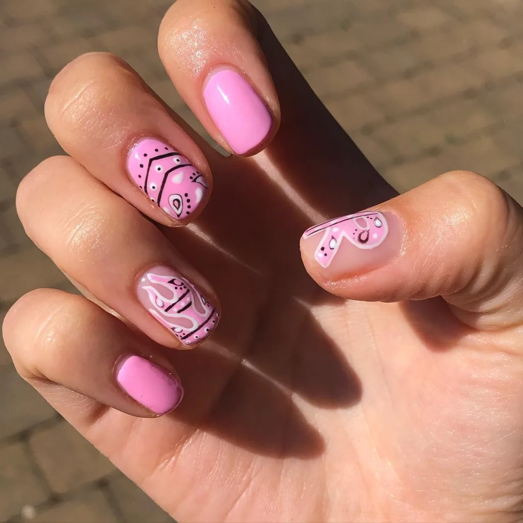 pink bandana nails