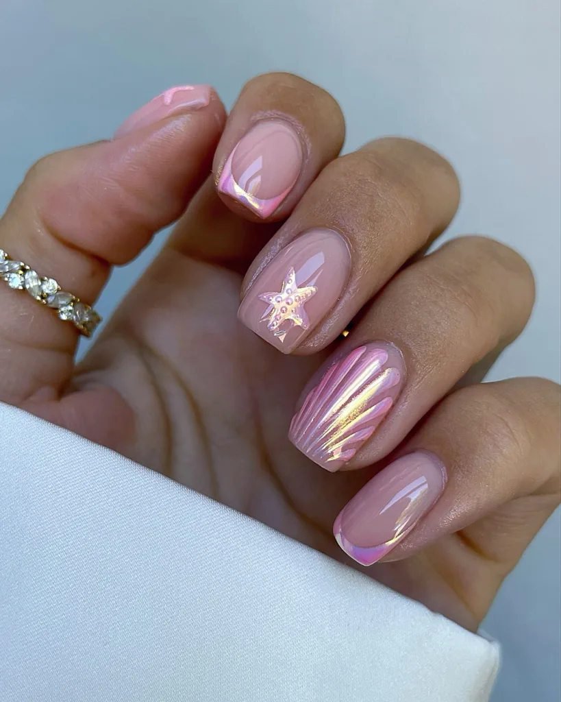 pink mermaid sparkles summer nail ideas