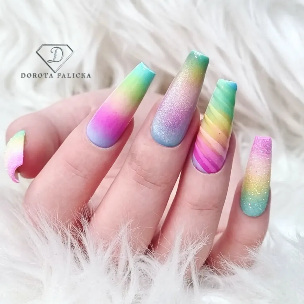 rainbow cat eye nails
