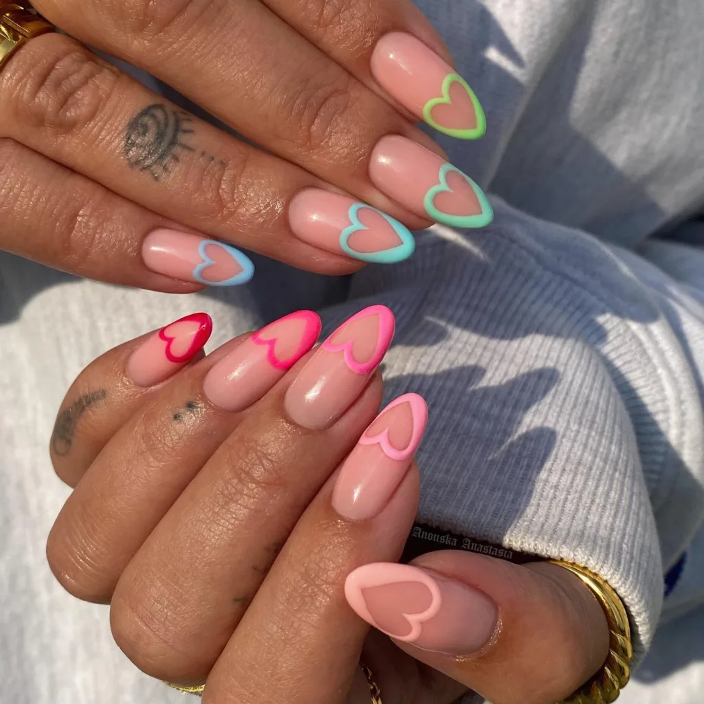 rainbow heart french tips