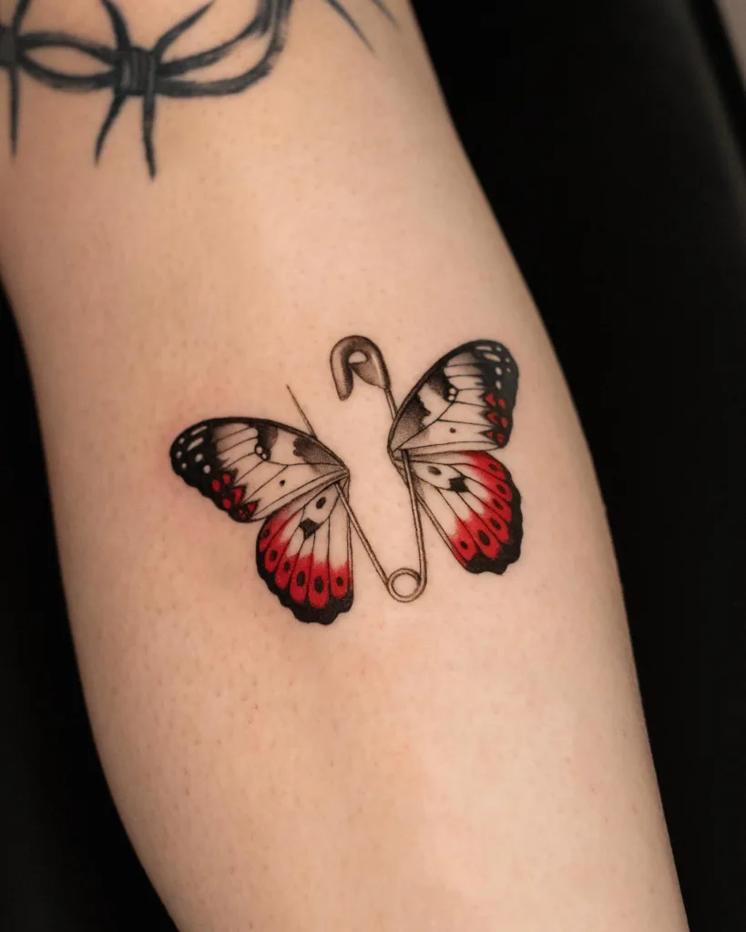 safety pin butterfly tattoo
