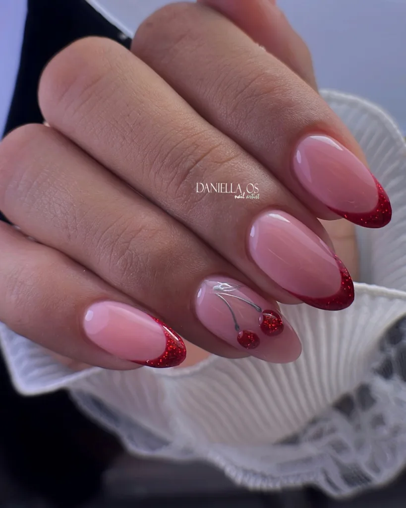 sparkly cherry nails