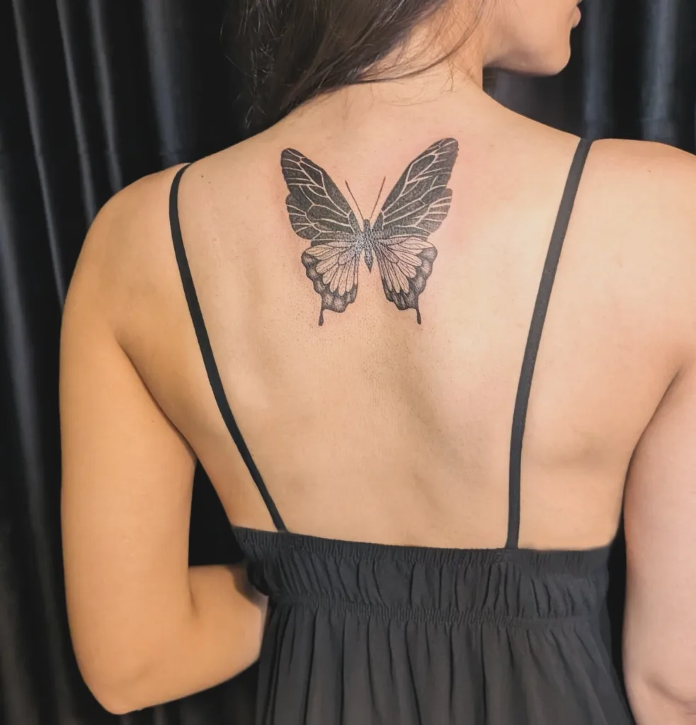 statement back butterfly tattoo
