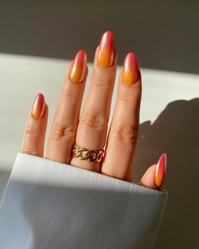 sunset ombre chrome summer nail ideas