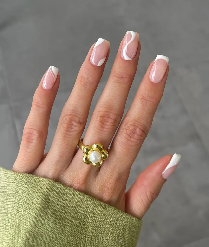 swirly white french tips