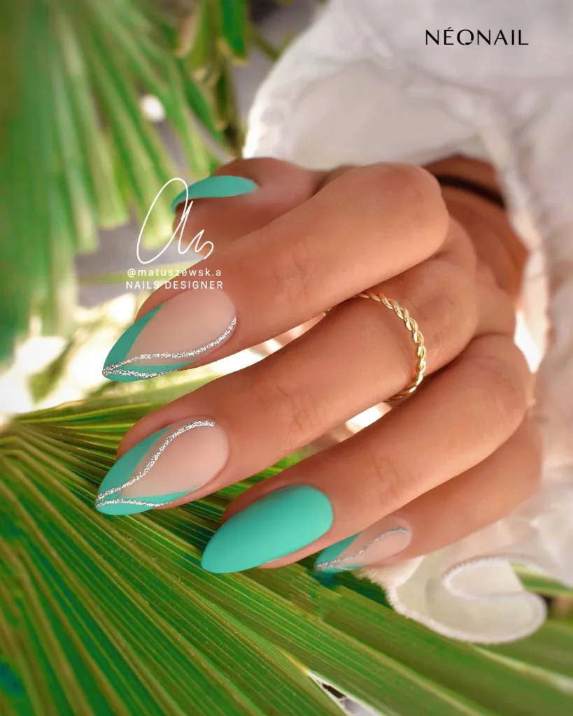 turquoise chevron French tips