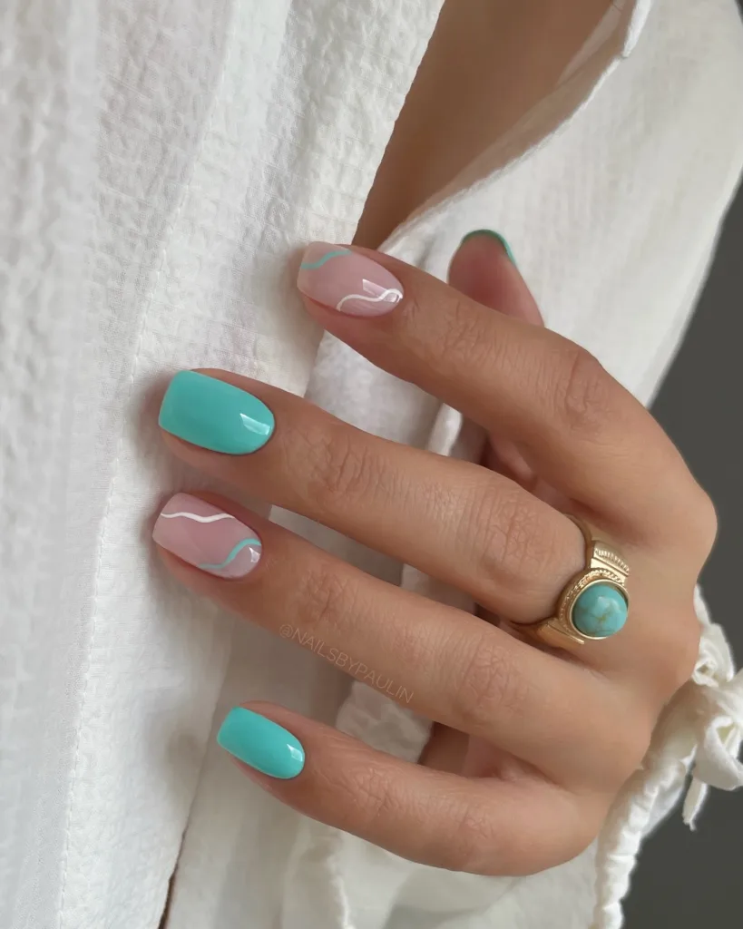 turquoise swirl nails