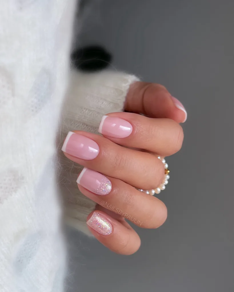 white french with glitter cuticles