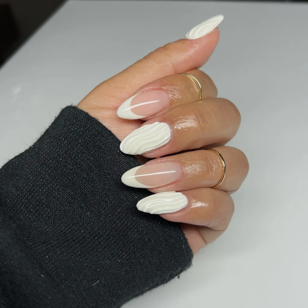 3d textured white nails
