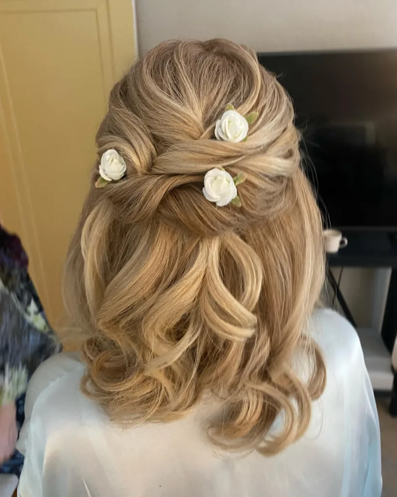 Half-Up Curls with Mini Roses