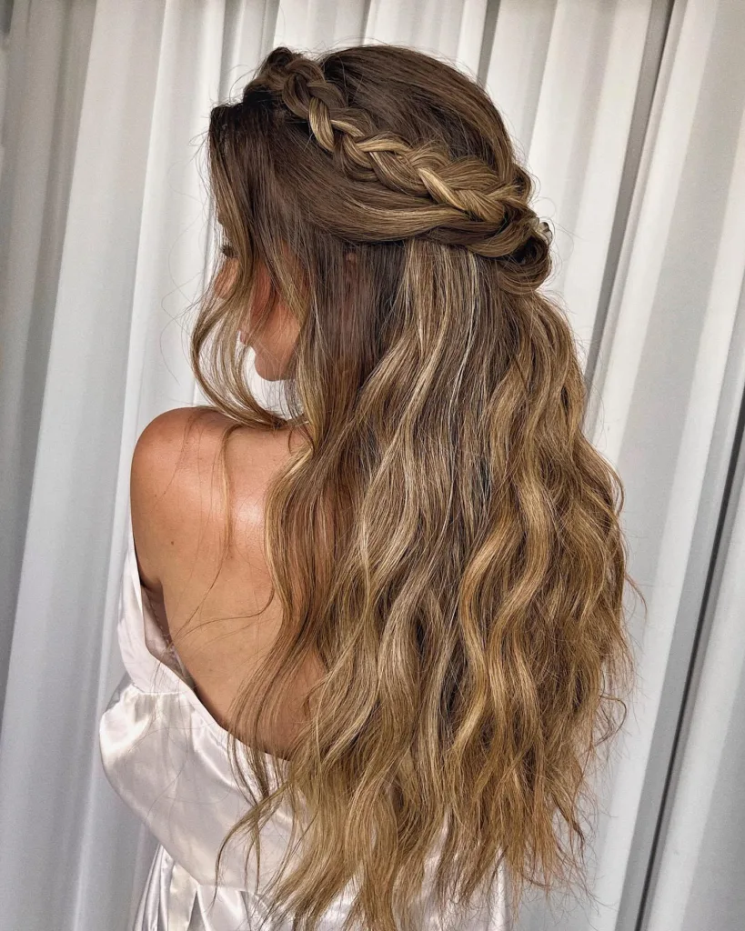 boho braid crown with beach waves