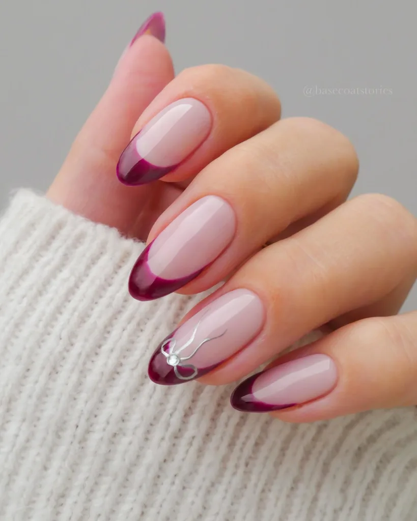 burgundy coquette nails