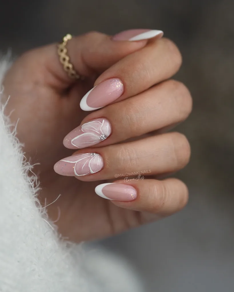 floral white french tips