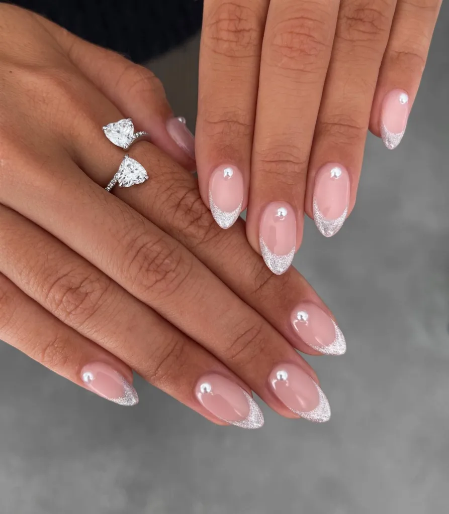 glitter French with pearls