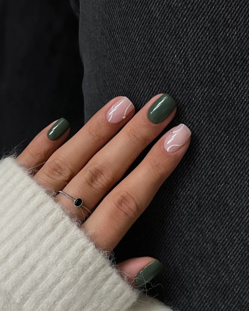 green and white marble nails
