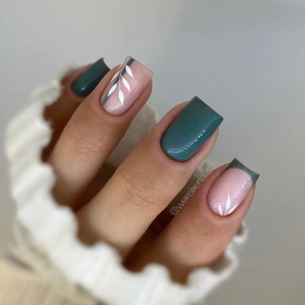 green leafy nail art