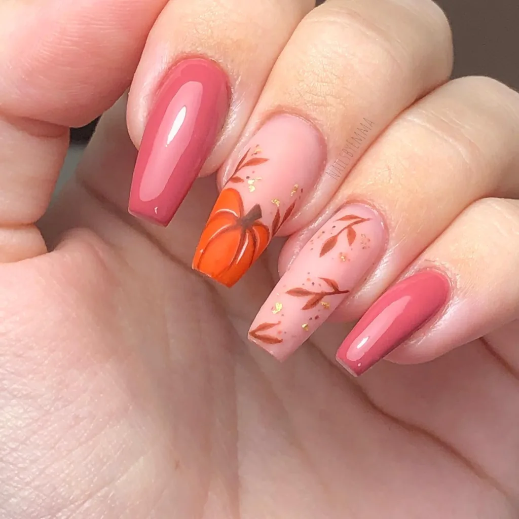 matte pumpkin nails