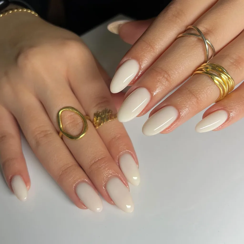 milky almond nails