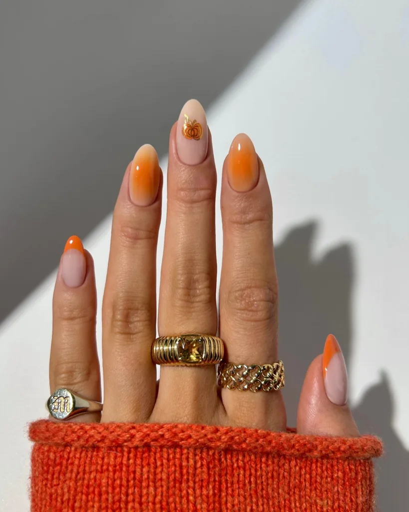 orange pumpkin aura nails
