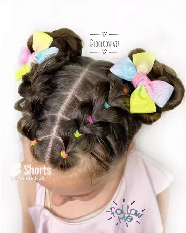 pull-through braid into twisted space buns