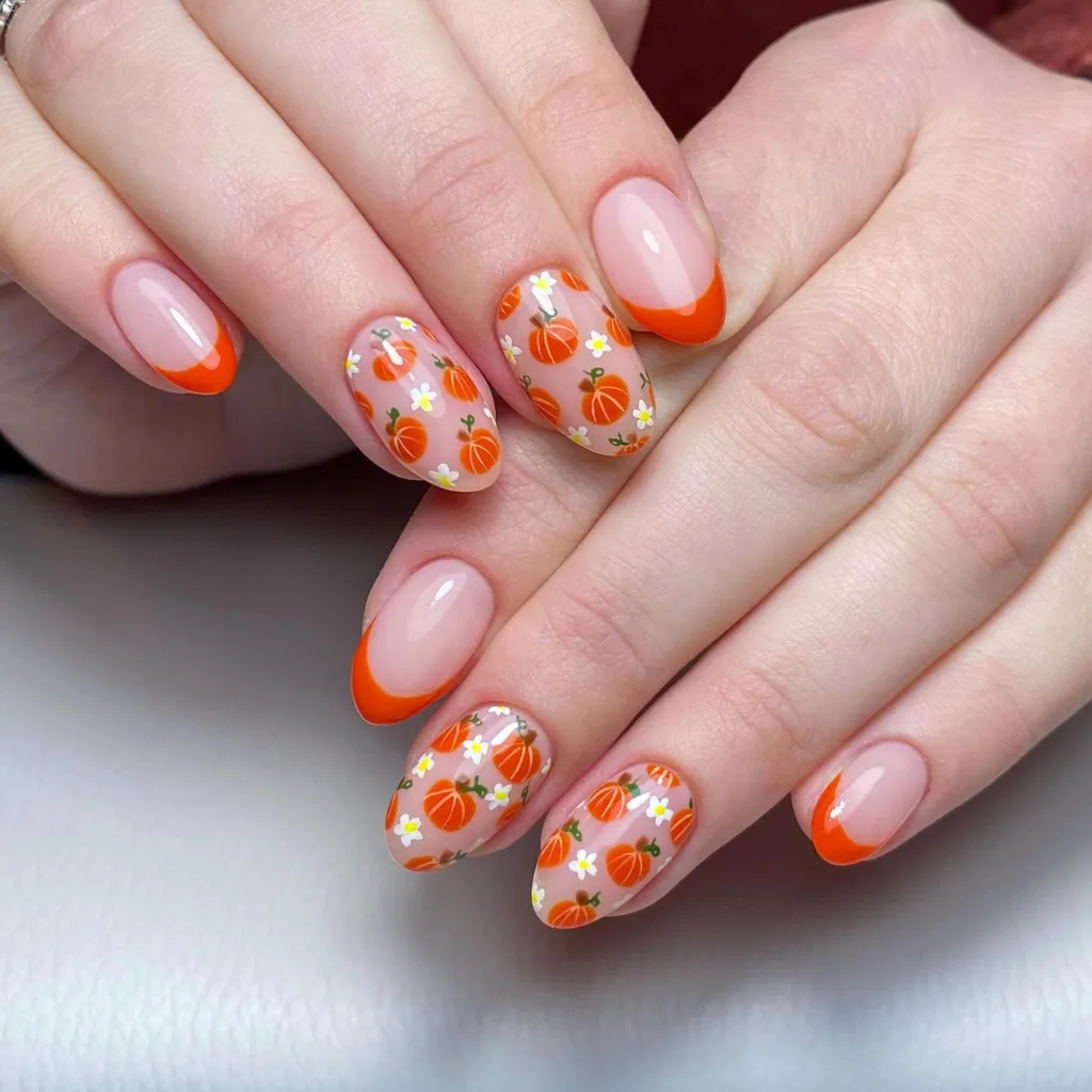 pumpkin floral nail