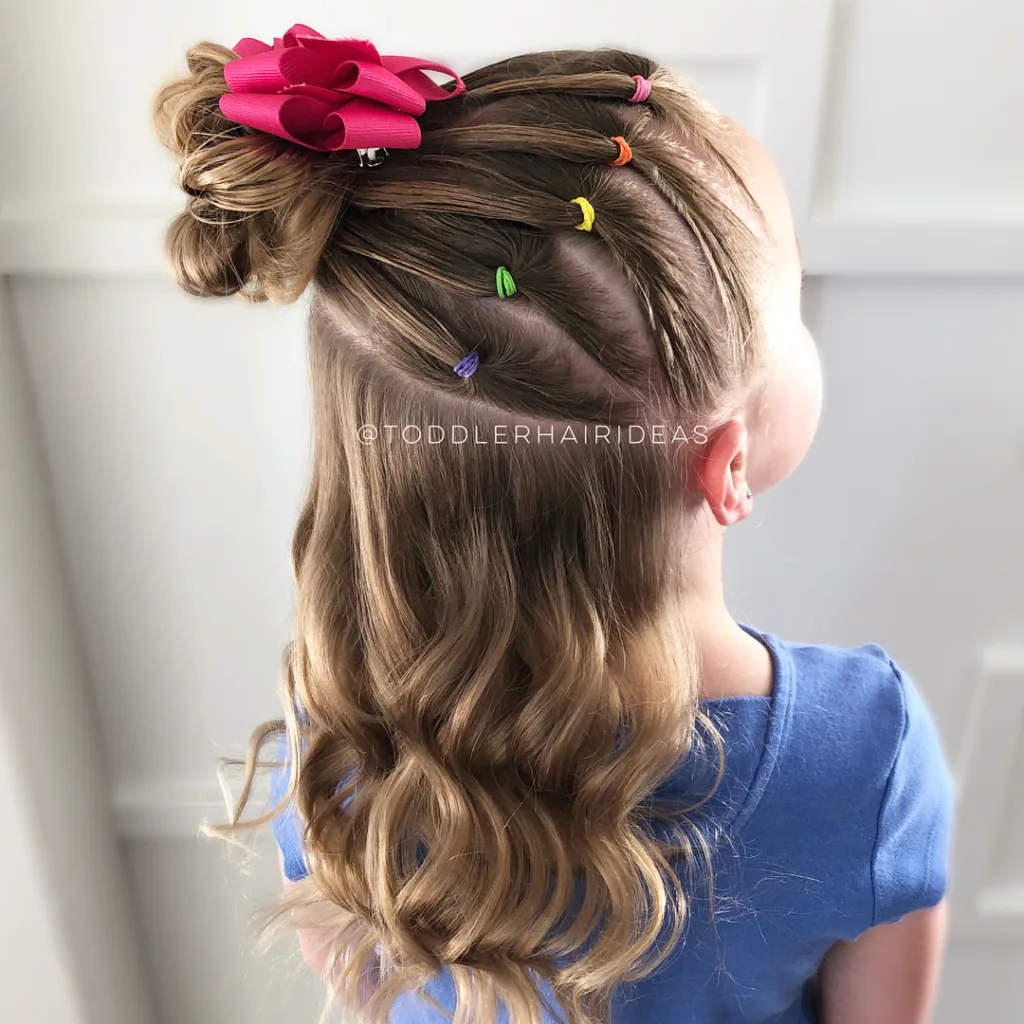 rainbow ponies into side messy bun