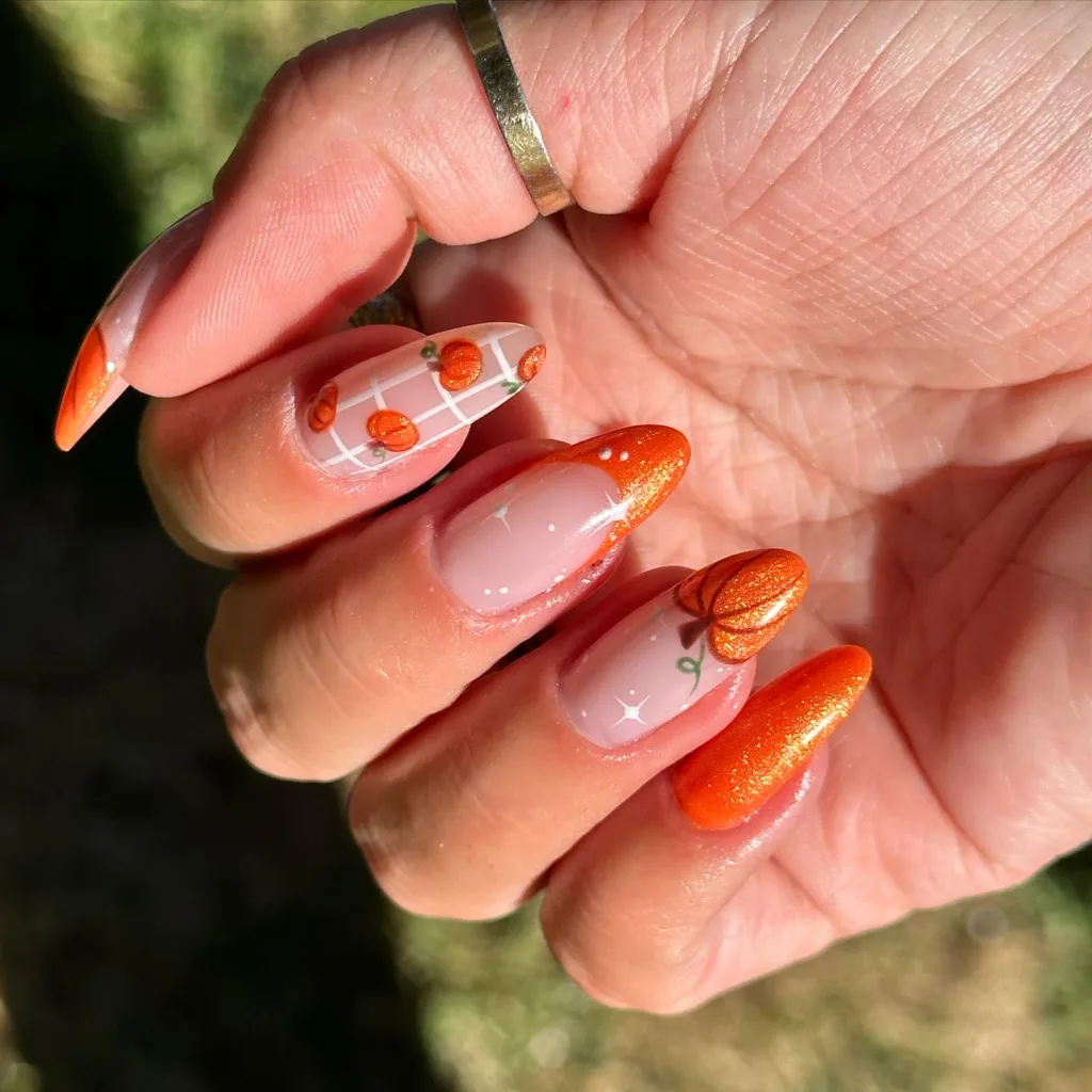 sparkly pumpkin nail art