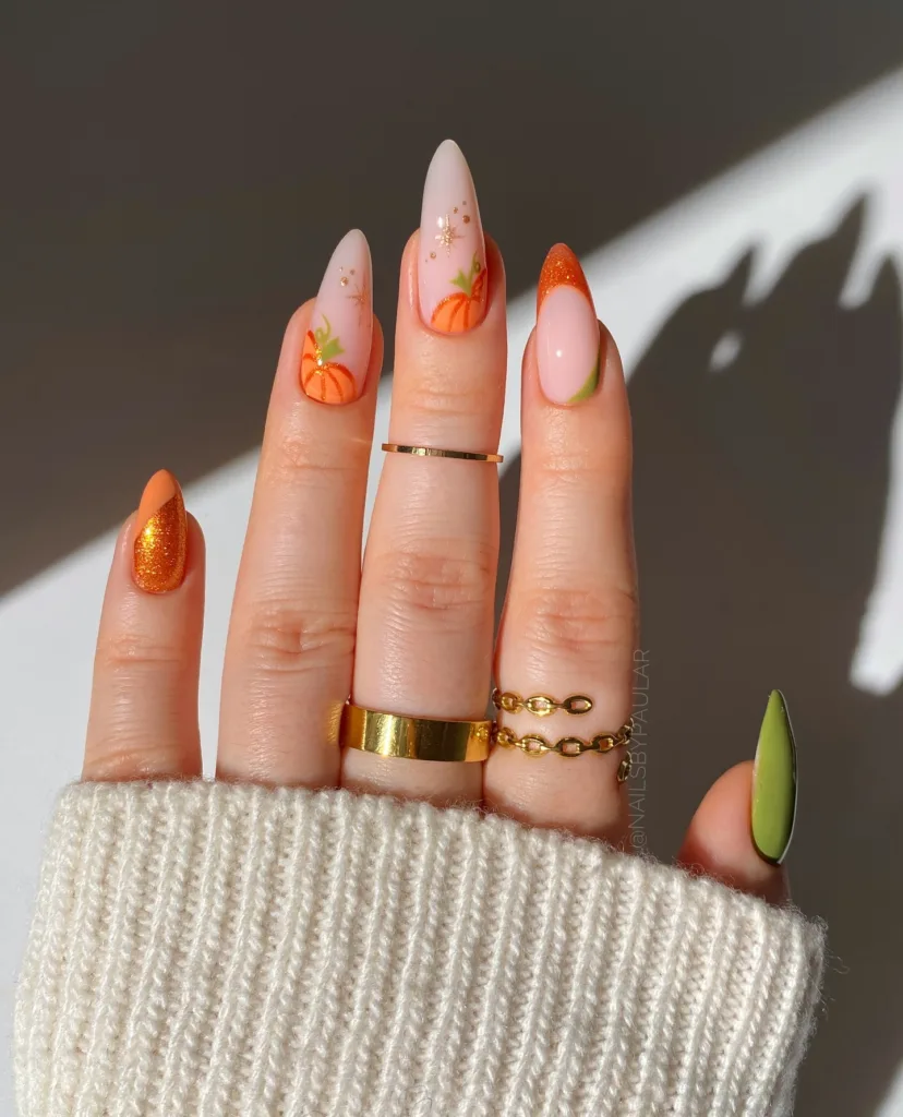 sparkly pumpkin nails