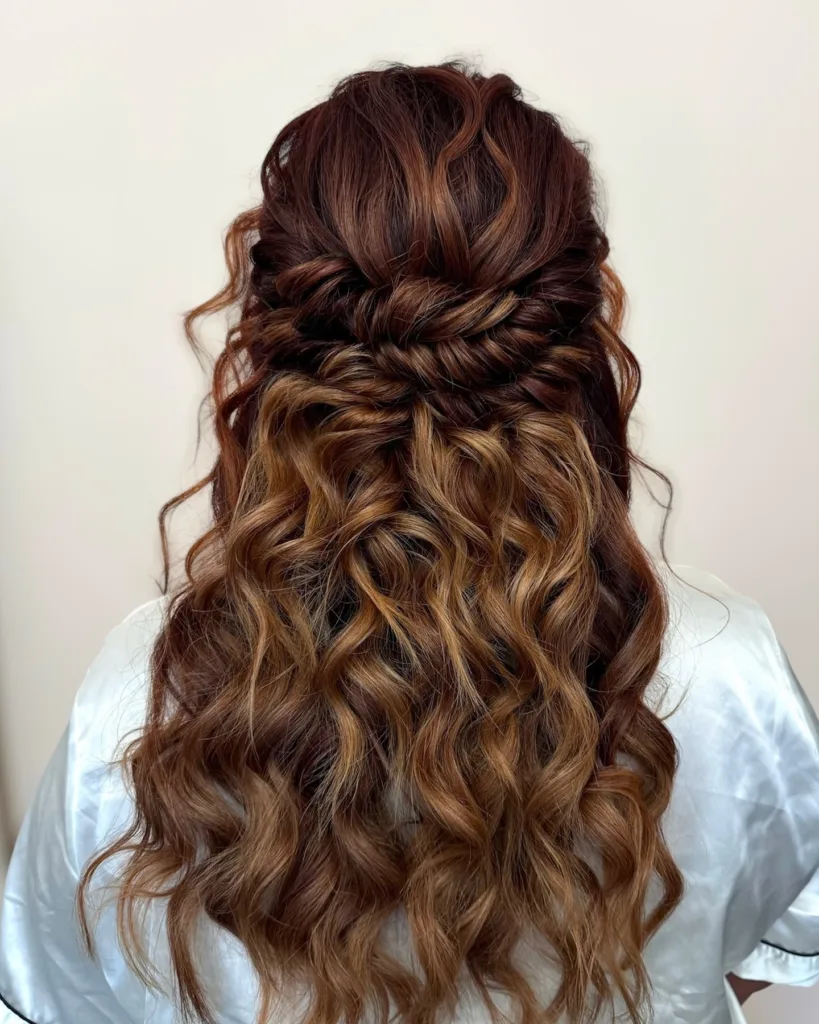 twisted half-up with voluminous curls