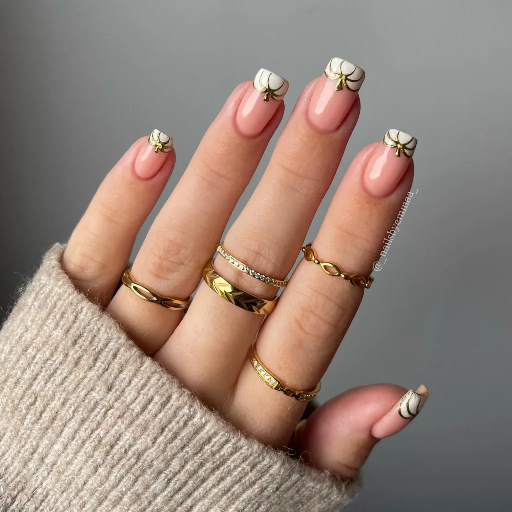 white pumpkin french tip nails