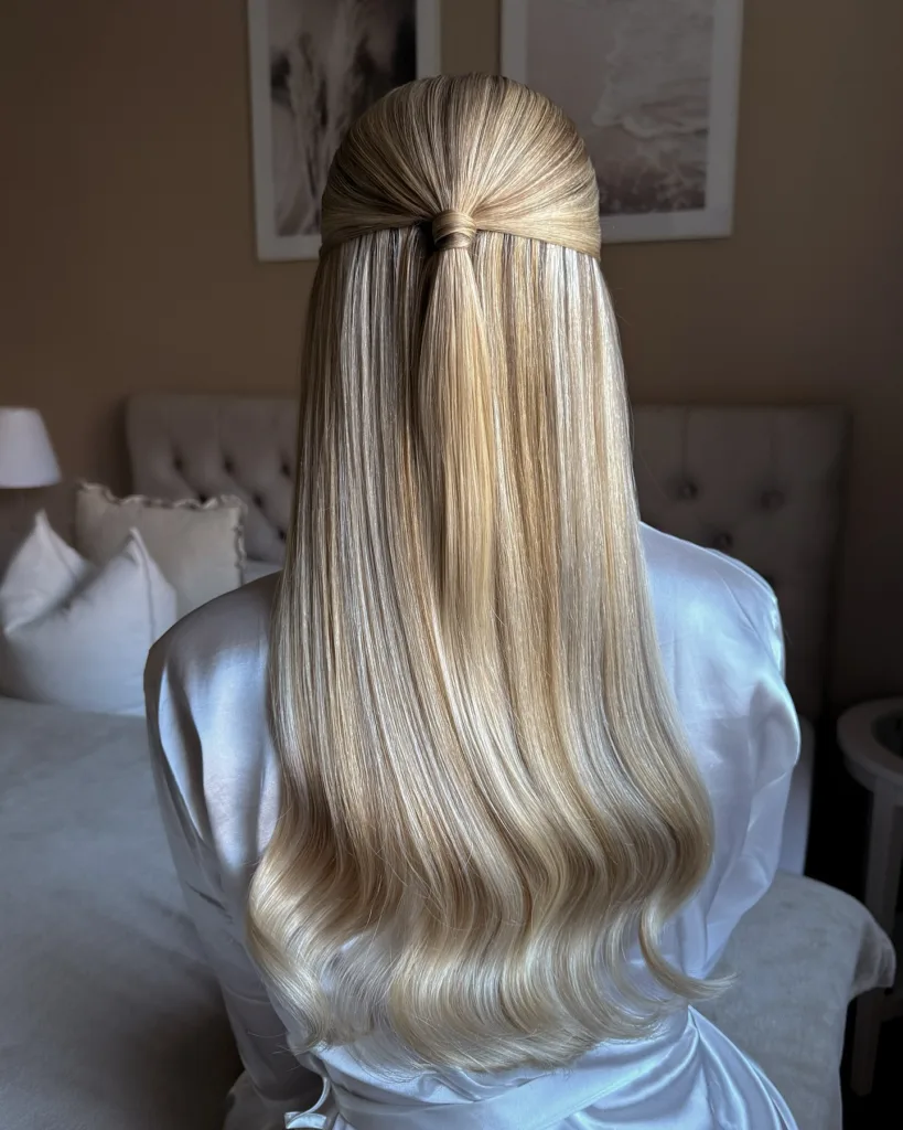 wrapped half-up ponytail