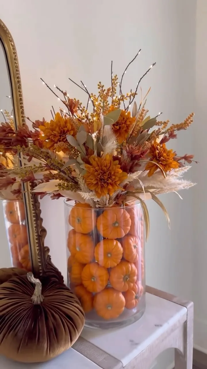 fall pumpkins floral display decor ideas