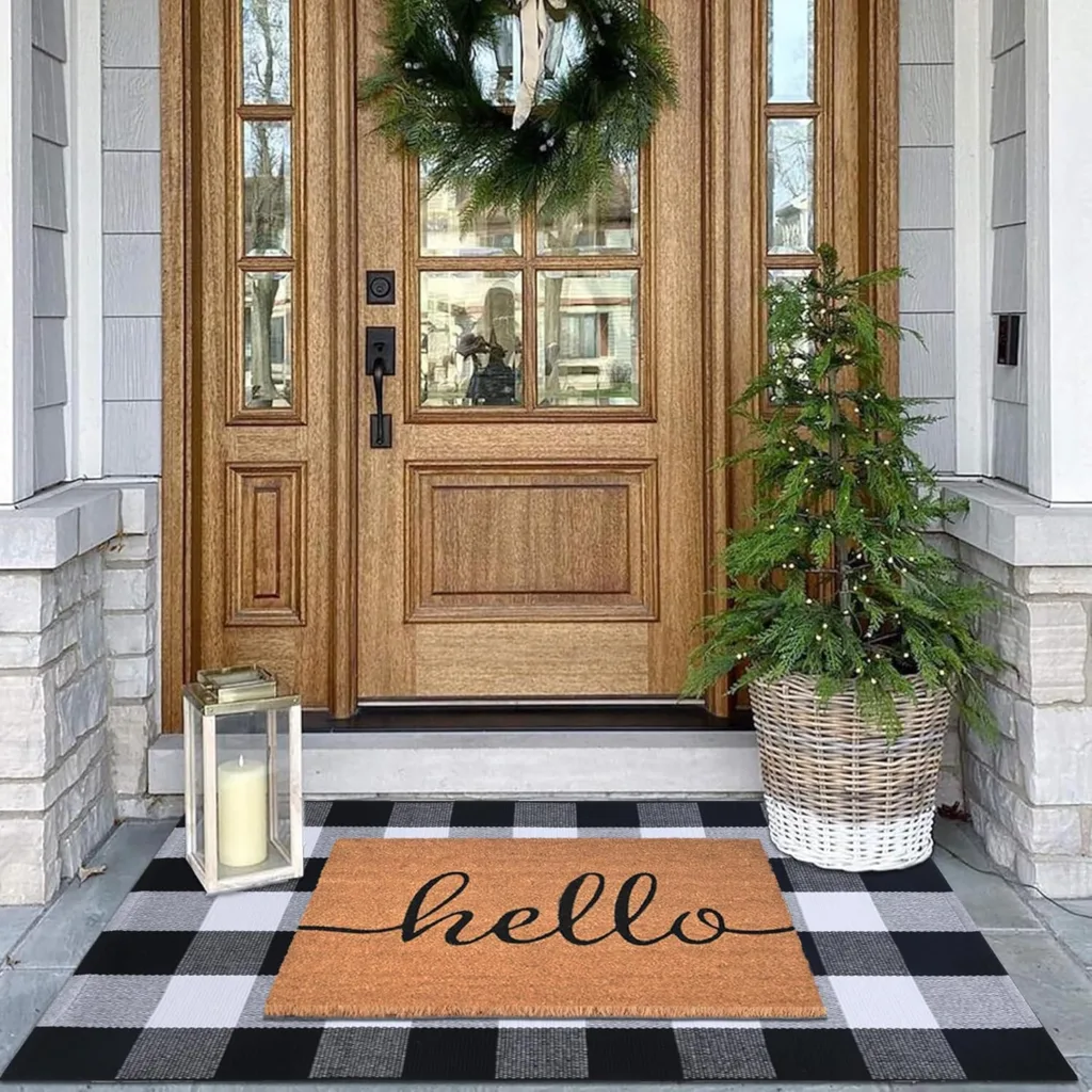 hello door mat and buffalo rug