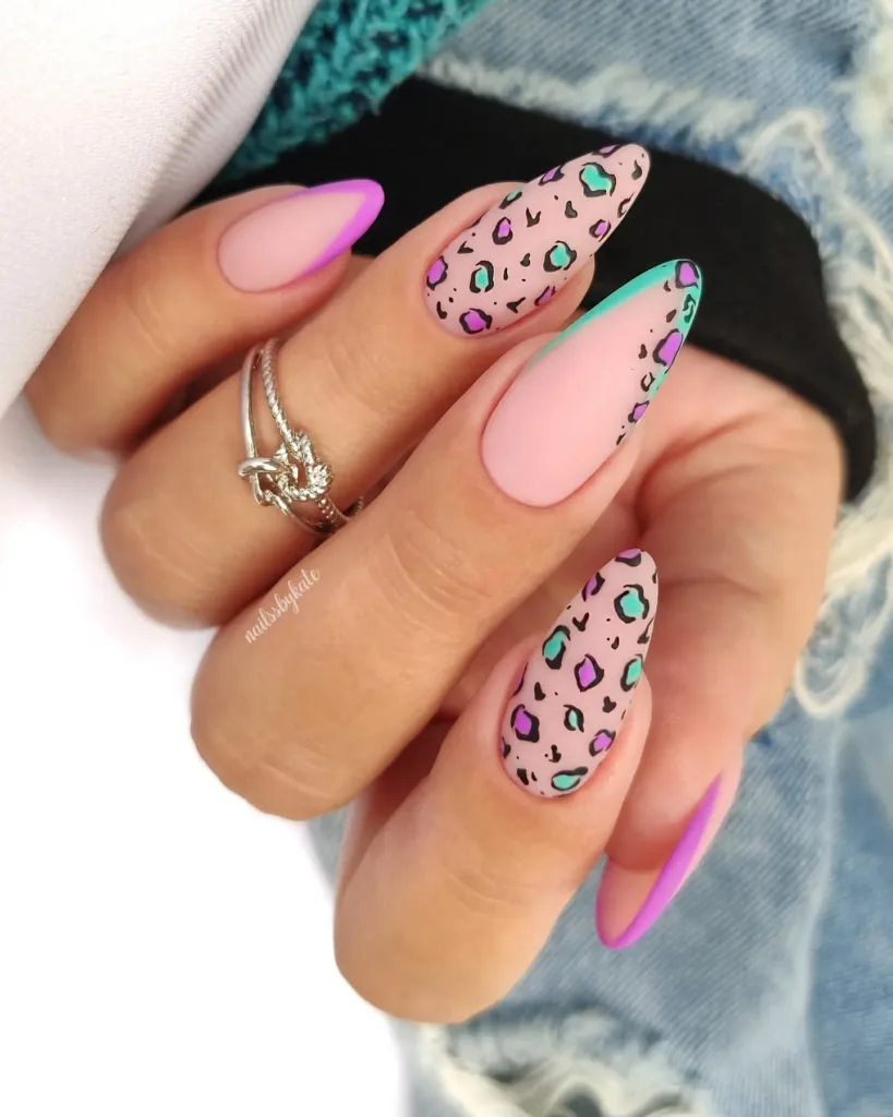 neon leopard print pop nails