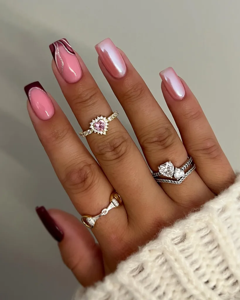 pink chrome & burgundy