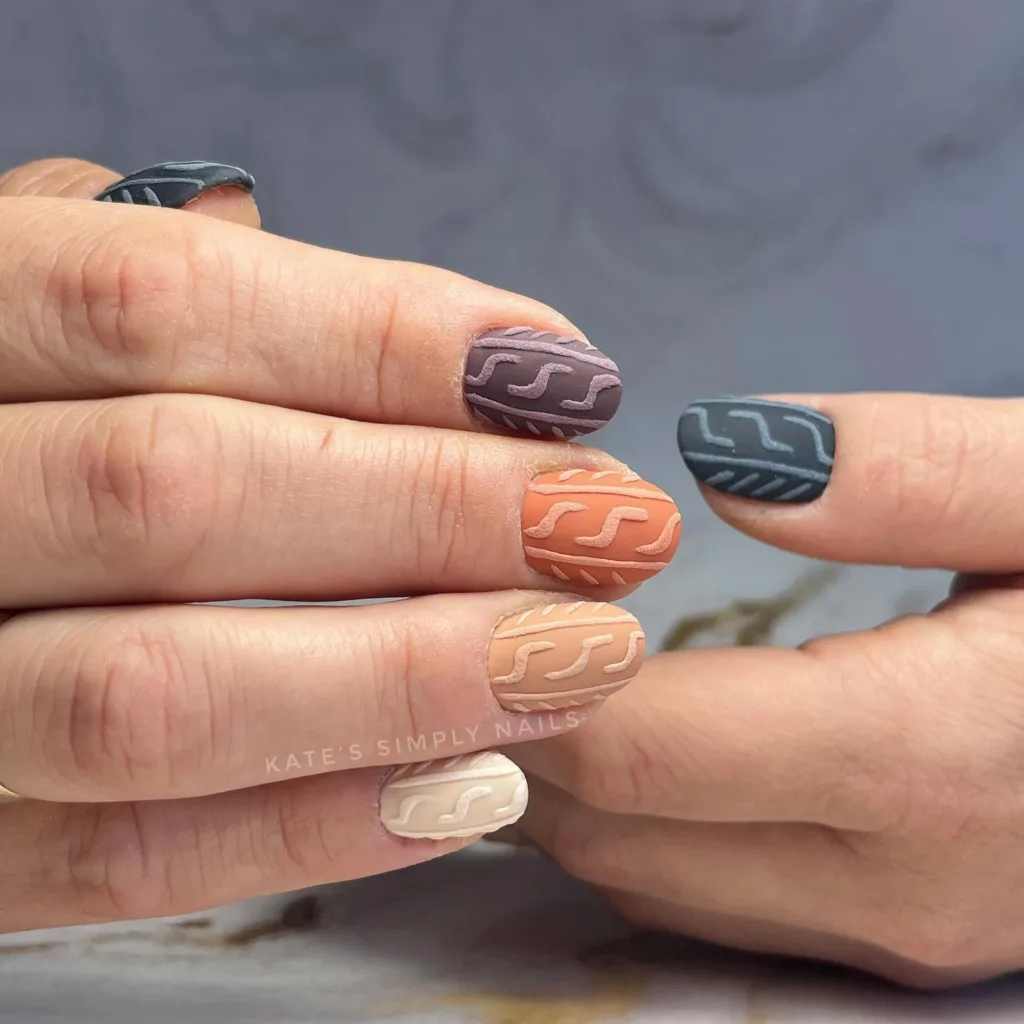 autumn skittle knitted nails