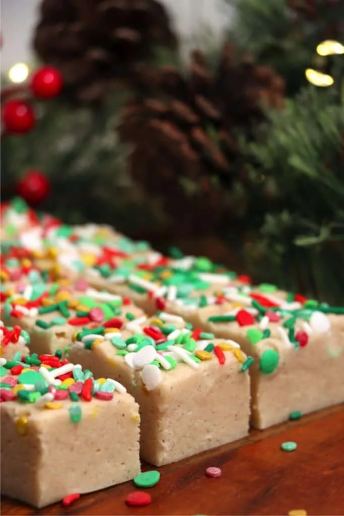 Christmas cookie fudge with festive sprinkles