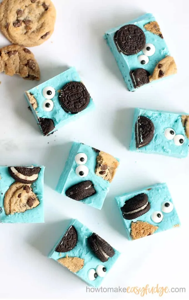 Cookie Monster fudge recipe with Oreos and candy eyes