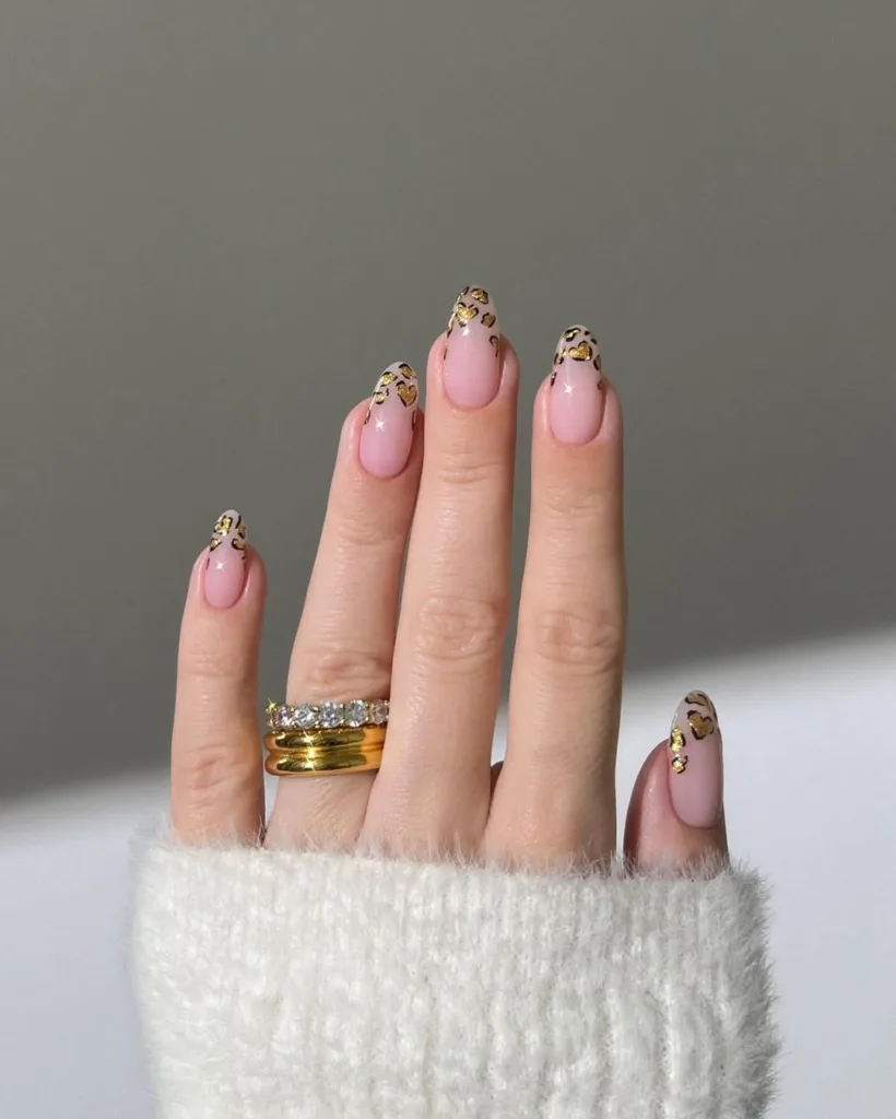 gold heart French tips