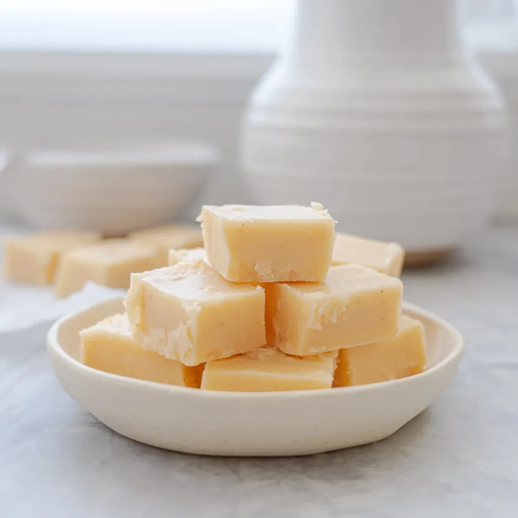vanilla fudge recipe on a white plate