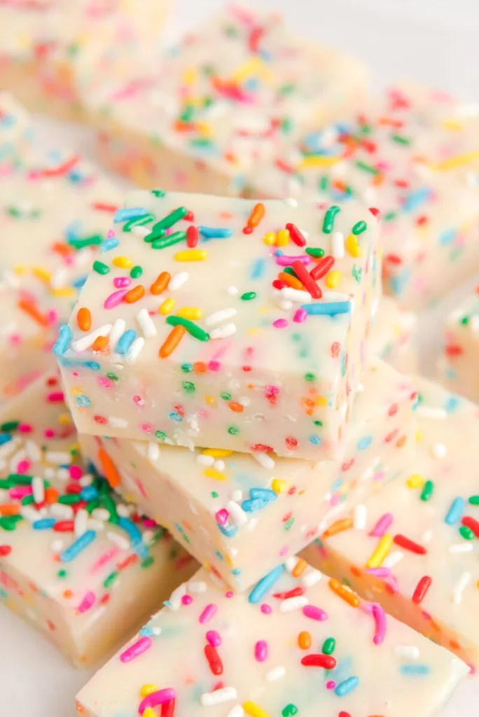 birthday cake fudge with rainbow sprinkles
