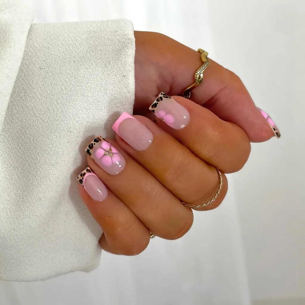 pink summer leopard print nails