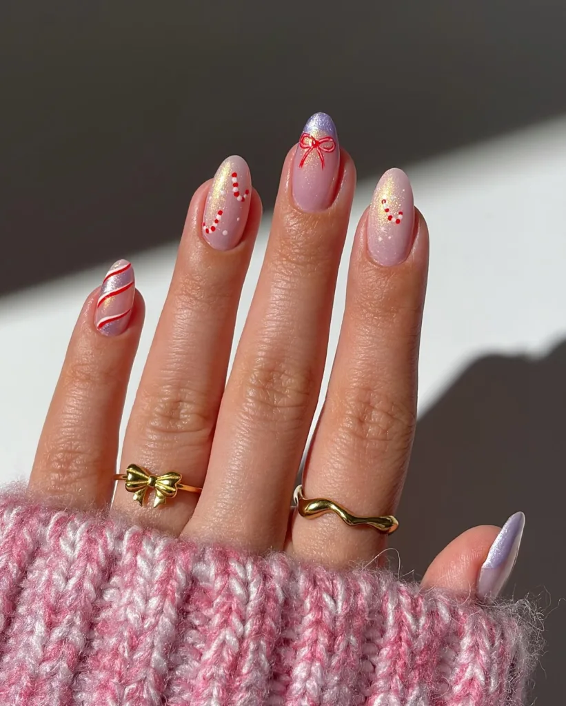 shimmery candy cane nails