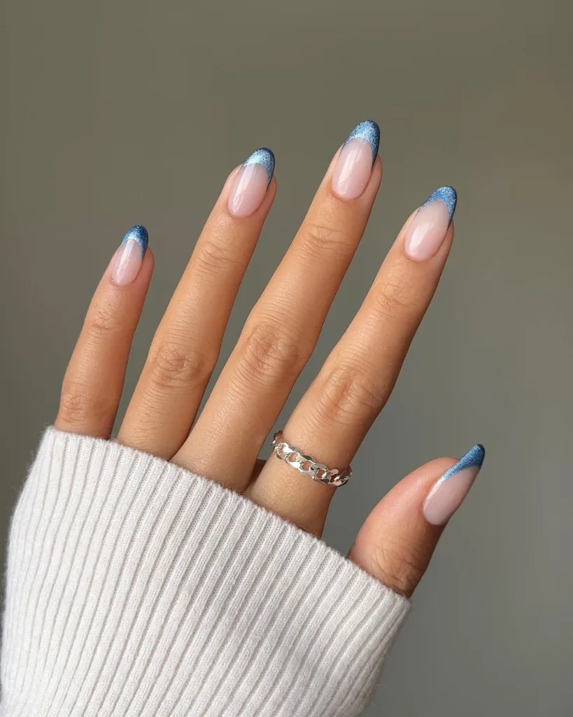 blue frosted tips winter nails