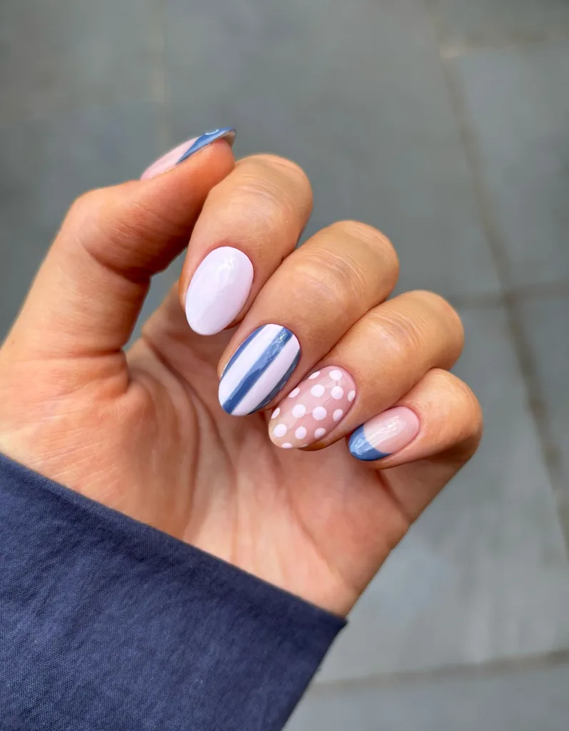 blue stripes and dots