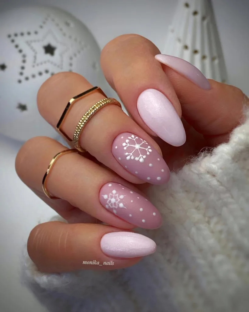 blush pink snowflake nails