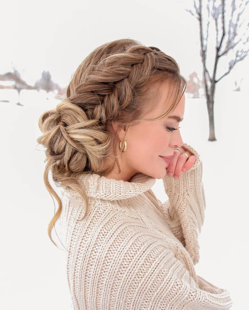 crown braid low bun hair idea