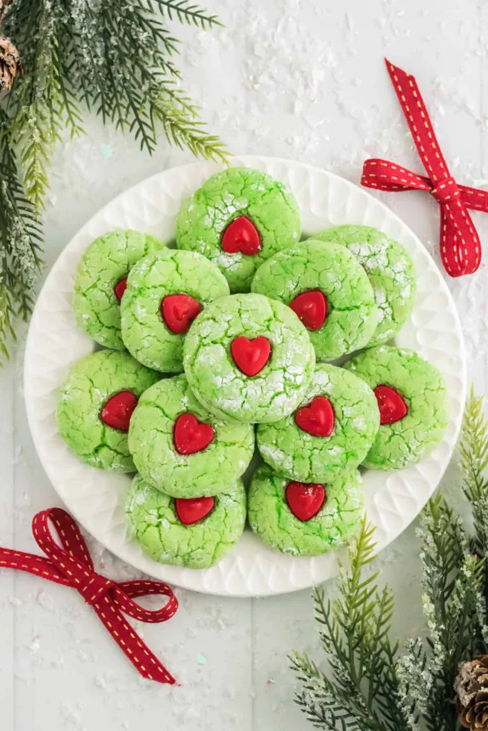 grinch heart cake mix cookies
